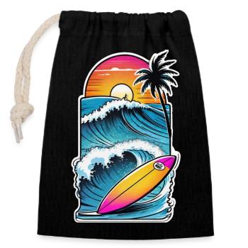 Surfen Strand Palme Sonnenschein Urlaub - Verschließbarer Geschenkbeutel aus Baumwolle (14x20cm) - Schwarz - Vorne