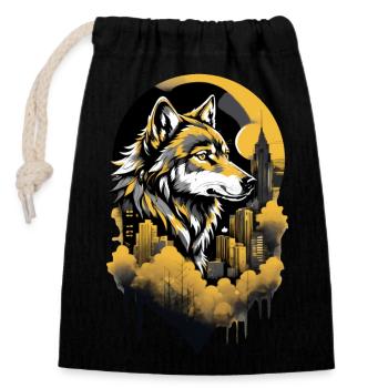 Chemise Urban Wolf Noire et Or - Sac cadeau en coton avec cordon (14 x 20 cm) - noir - Devant