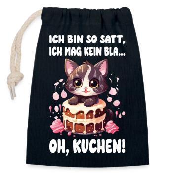 Chat Gâteau Tarte Sucré Dent Cuisson Sucré Drôle - Sac cadeau en coton avec cordon (14 x 20 cm) - bleu marine - Devant