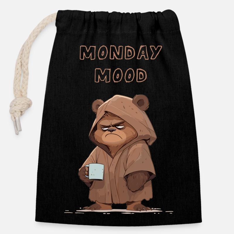 Monday mood bear - Verschließbarer Geschenkbeutel aus Baumwolle (14x20cm) - Schwarz
