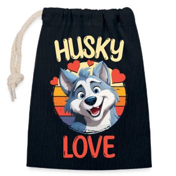 Husky Love Dog Sled Dog Dog Breed Winter - Closable cotton gift bag (14x20cm) - navy - Front