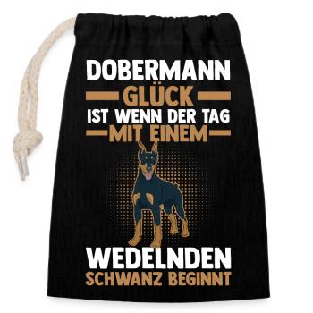 Hund Dobermann - Verschließbarer Geschenkbeutel aus Baumwolle (14x20cm) - Schwarz - Vorne