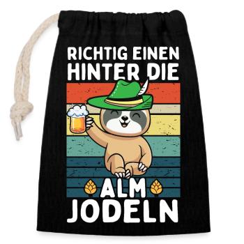 Faultier Einen Hinter Die Alm Jodeln - Verschließbarer Geschenkbeutel aus Baumwolle (14x20cm) - Schwarz - Vorne