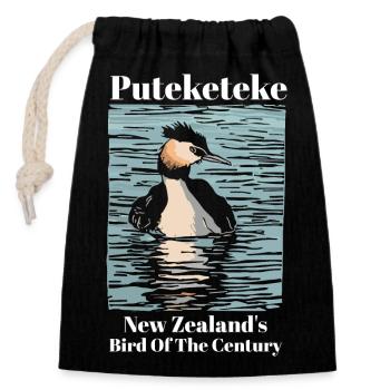 Puteketeke New Zealand's Bird of the Century - Closable cotton gift bag (14x20cm) - black - Front