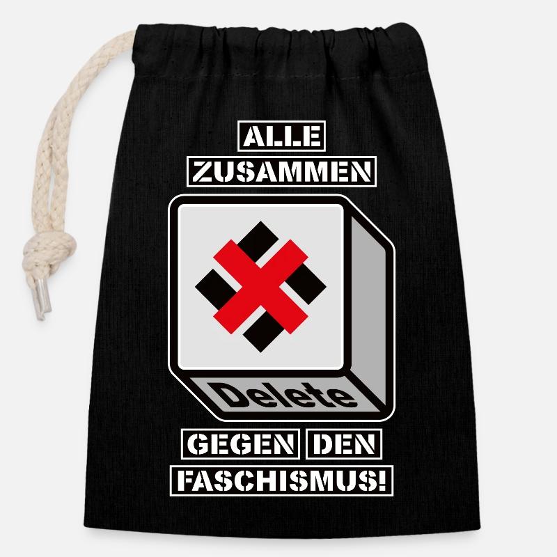 TOUS ENSEMBLE CONTRE LE FASCISME - Sac cadeau en coton avec cordon (14 x 20 cm) - noir