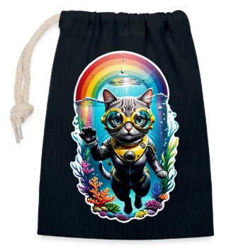 chat faisant de la plongée - Sac cadeau en coton avec cordon (14 x 20 cm) - bleu marine - Devant