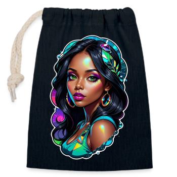 Afro Frau - Schönheit - Verschließbarer Geschenkbeutel aus Baumwolle (14x20cm) - Navy - Vorne