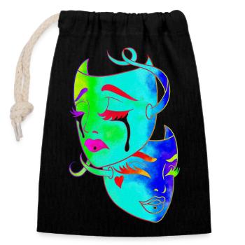 Beautiful female paint art Face colorful woman - Closable cotton gift bag (14x20cm) - black - Front