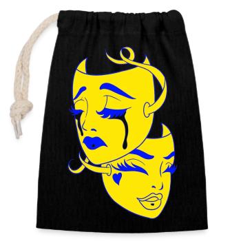 Beautiful female paint art Face colorful woman - Closable cotton gift bag (14x20cm) - black - Front