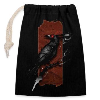 Crimson Gaze: Raven with Red Eyes - Closable cotton gift bag (14x20cm) - black - Front