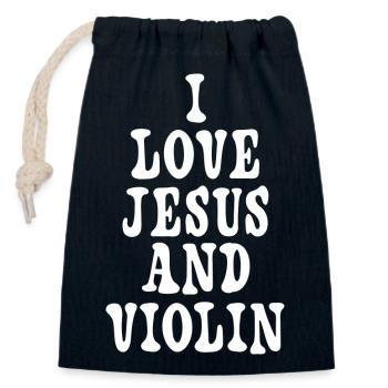 Ich liebe Jesus und Violinen - Verschließbarer Geschenkbeutel aus Baumwolle (14x20cm) - Navy - Vorne