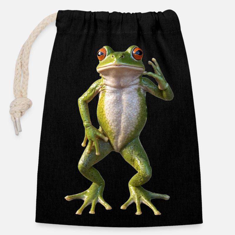 Tanzender Frosch - Verschließbarer Geschenkbeutel aus Baumwolle (14x20cm) - Schwarz