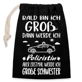 I'm going to be big sister cop offspring - Closable cotton gift bag (14x20cm) - black - Front