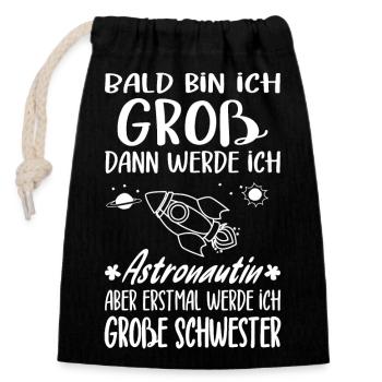 Ich Werde Große Schwester Astronautin Nachwuchs - Verschließbarer Geschenkbeutel aus Baumwolle (14x20cm) - Schwarz - Vorne
