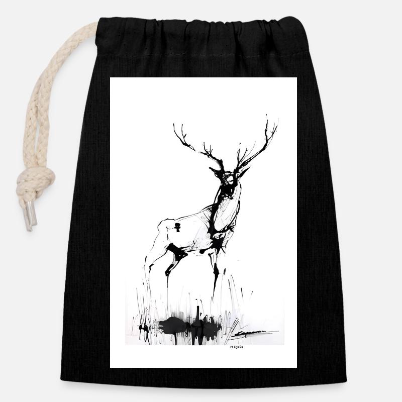 Le cerf - Sac cadeau en coton avec cordon (14 x 20 cm) - noir