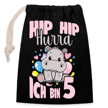 5 ans anniversaire fille hippopotame 5 ans - Sac cadeau en coton avec cordon (14 x 20 cm) - noir - Devant
