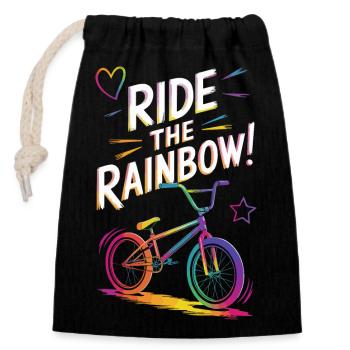 Vibrant Rainbow Bicycle Design - Closable cotton gift bag (14x20cm) - black - Front