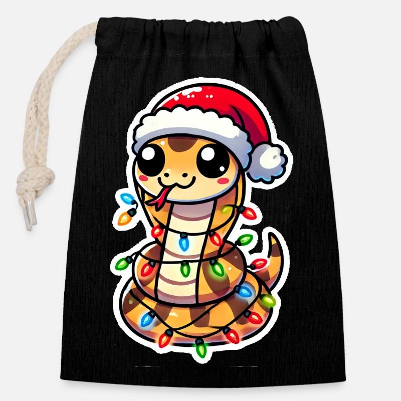 Emballage de serpent de Noël - Sac cadeau en coton avec cordon (14 x 20 cm) - noir