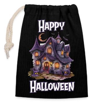Halloween – Happy Halloween gruseliges Geisterhaus - Verschließbarer Geschenkbeutel aus Baumwolle (14x20cm) - Schwarz - Vorne