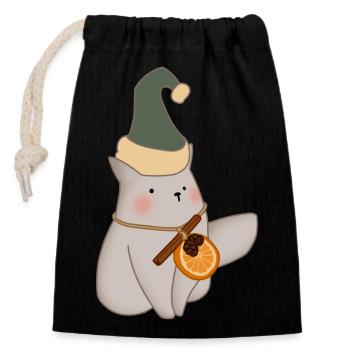 Chat de Noël - Sac cadeau en coton avec cordon (14 x 20 cm) - noir - Devant