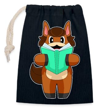 Livre sur les chevaux - Sac cadeau en coton avec cordon (14 x 20 cm) - bleu marine - Devant