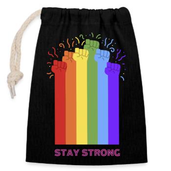 Stay strong, LGBTQ+, CSD, Pride, Rainbow - Closable cotton gift bag (14x20cm) - black - Front
