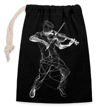 Violoniste Line Art - Sac cadeau en coton avec cordon (14 x 20 cm) - noir - Devant