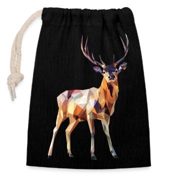 Cerf géométrique – Conception polygonale moderne - Sac cadeau en coton avec cordon (14 x 20 cm) - noir - Devant