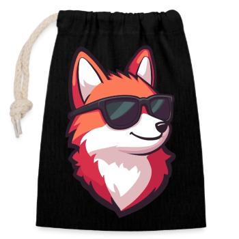Renard avec des lunettes de soleil - Cool et décontracté - Sac cadeau en coton avec cordon (14 x 20 cm) - noir - Devant