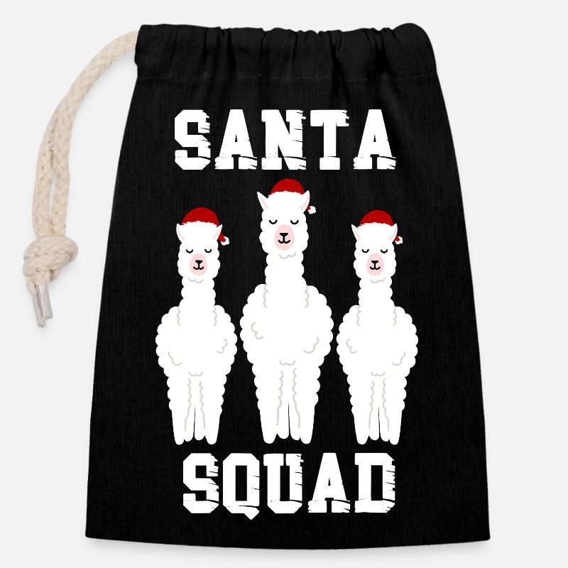 Santa squad llama - Verschließbarer Geschenkbeutel aus Baumwolle (14x20cm) - Schwarz