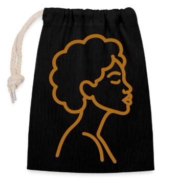 Afro Woman Line Art – Minimalist One-Line - Closable cotton gift bag (14x20cm) - black - Front