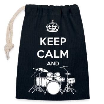 Keep Calm - Schlagzeug - Drums - Sac cadeau en coton avec cordon (14 x 20 cm) - bleu marine - Devant
