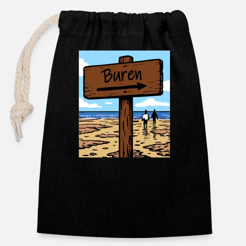 Buren Ameland Urlaubsort - Verschließbarer Geschenkbeutel aus Baumwolle (14x20cm) - Schwarz
