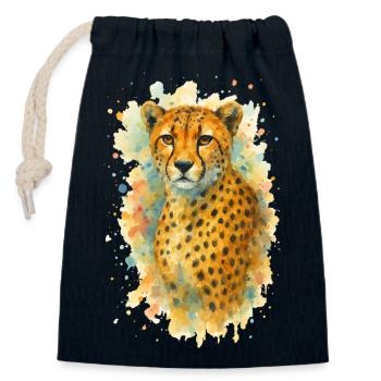 Peinture à l’aquarelle d’animaux guépards - Sac cadeau en coton avec cordon (14 x 20 cm) - bleu marine - Devant