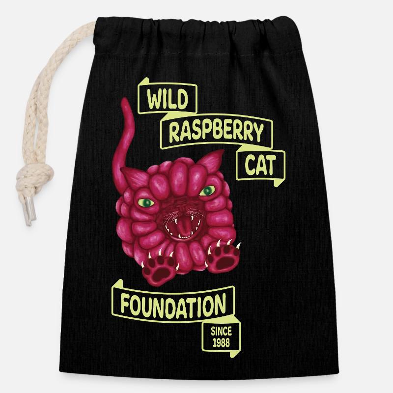 Wild Raspberry Cat - Closable cotton gift bag (14x20cm) - black