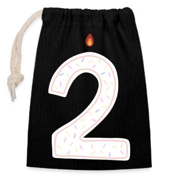Bougie d’anniversaire numéro deux graphique - Sac cadeau en coton avec cordon (14 x 20 cm) - noir - Devant