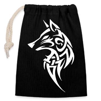 Wolf Tribal - Closable cotton gift bag (14x20cm) - black - Front