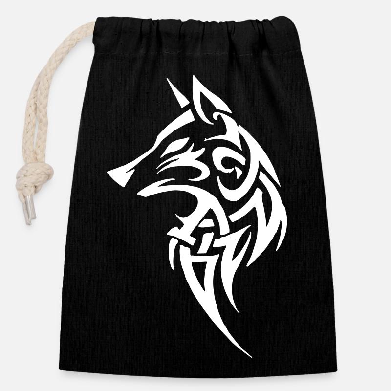 Wolf Tribal - Verschließbarer Geschenkbeutel aus Baumwolle (14x20cm) - Schwarz