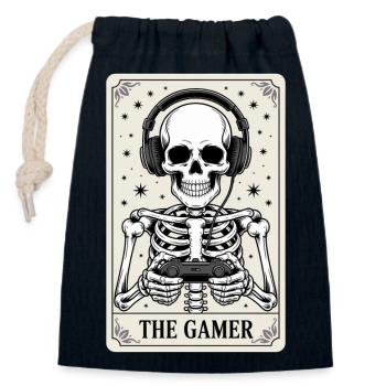 Jeu vidéo de cartes de tarot squelette pour Halloween - Sac cadeau en coton avec cordon (14 x 20 cm) - bleu marine - Devant