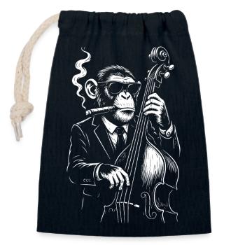 Jazz Chimp in elegant Suit playing the double bass - Closable cotton gift bag (14x20cm) - navy - Front