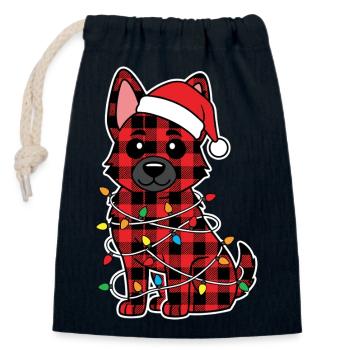 German Shepherd Dog Christmas Plaid Red - Closable cotton gift bag (14x20cm) - navy - Front