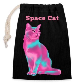 Space Cat - Closable cotton gift bag (14x20cm) - black - Front