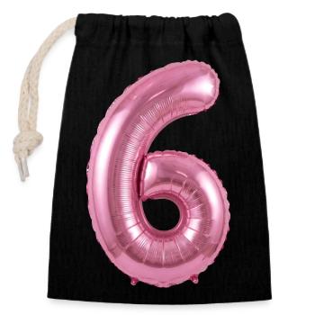 6th Birthday Shirt, Pink Balloon Helium - Closable cotton gift bag (14x20cm) - black - Front
