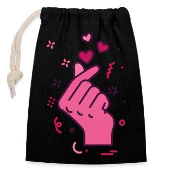 Kpop Musique coréenne Doigts mignons Cœur Amour Corée - Sac cadeau en coton avec cordon (14 x 20 cm) - noir - Devant