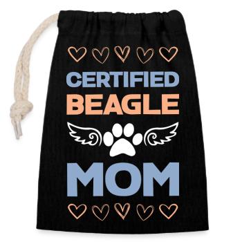 Maman Beagle certifiée - Sac cadeau en coton avec cordon (14 x 20 cm) - noir - Devant