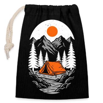 Orange tent in mountain landscape - Closable cotton gift bag (14x20cm) - black - Front
