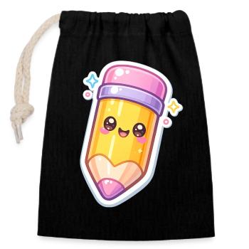 Kawaii Bleistift Glanz Design - Verschließbarer Geschenkbeutel aus Baumwolle (14x20cm) - Schwarz - Vorne