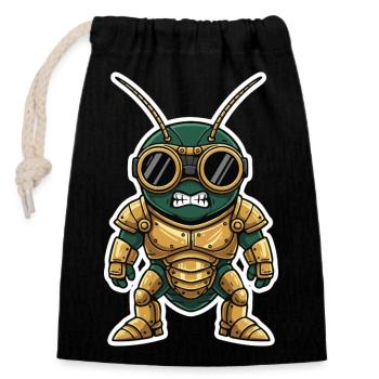 Cricket Guardian Steampunk Armor Golden Brass - Closable cotton gift bag (14x20cm) - black - Front