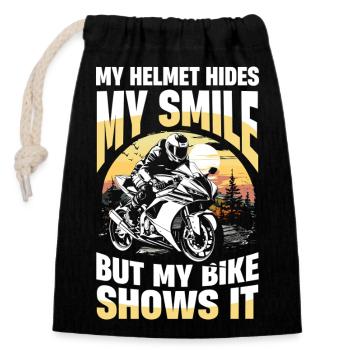  Mein Helm Verbirgt Mein Lächeln Aber Mein Bike - Verschließbarer Geschenkbeutel aus Baumwolle (14x20cm) - Schwarz - Vorne