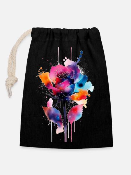 flower - Closable cotton gift bag (14x20cm) - black